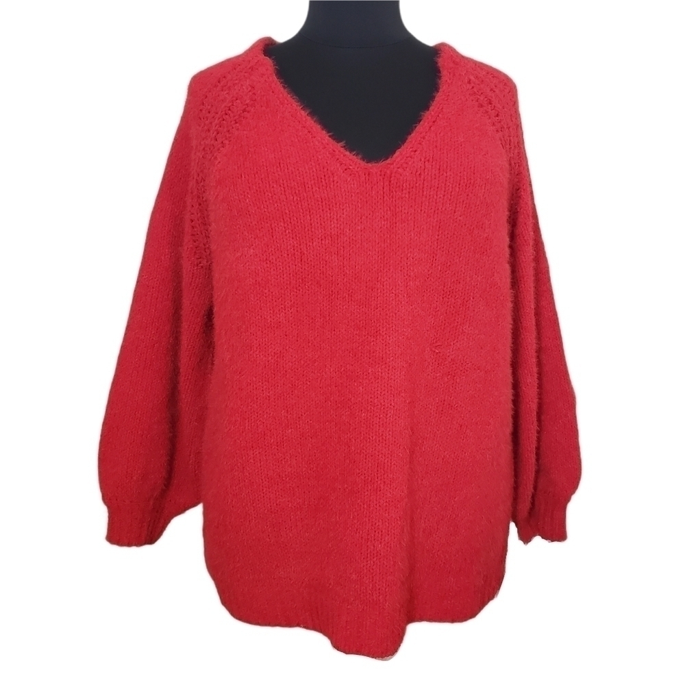 Ava & Viv Red Pullover V-Neck Long Sleeve Sweater